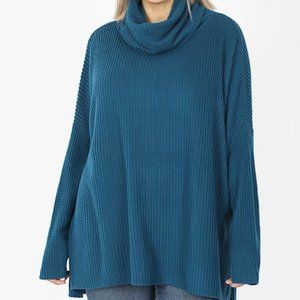NWT Teal Waffle Hi-Low Cowl Neck Sweater - 1x